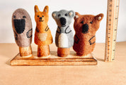 Set of 4 wool felt Australian animal finger puppets, ideal for imaginative play and storytelling. Includes a koala, kangaroo, and more!