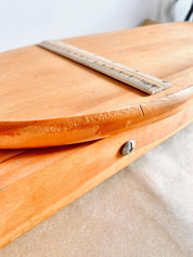 Montessori-inspired vintage pine wood collapsible ironing board and iron set, perfect for role play.