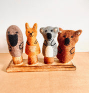 Set of 4 wool felt Australian animal finger puppets, ideal for imaginative play and storytelling. Includes a koala, kangaroo, and more!