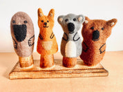 Set of 4 wool felt Australian animal finger puppets, ideal for imaginative play and storytelling. Includes a koala, kangaroo, and more!