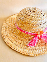 Sombrero de paja liso con cinta rosa