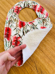 Bottlebrush Luxury Bib: Handmade bib inspired by native flora.