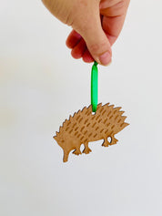 Echidna Australian Christmas Ornament: Handcrafted wooden echidna Christmas tree ornament, inspired by Australia's native wildlife.