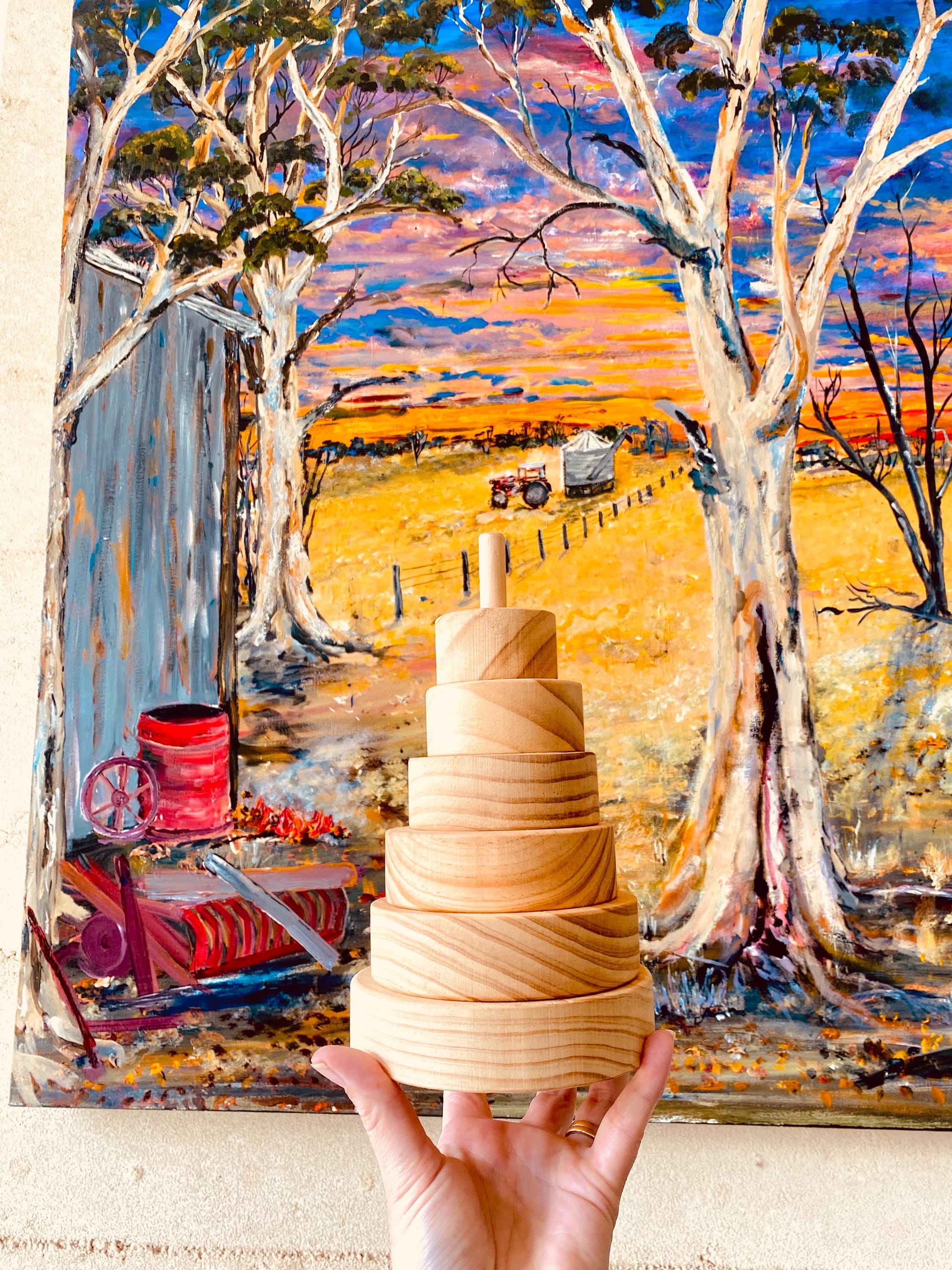 natural wooden stacker: customizable stacker with a personalized name option.