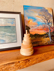 Natural Wooden Stacker: Customizable stacker with a personalized name option.