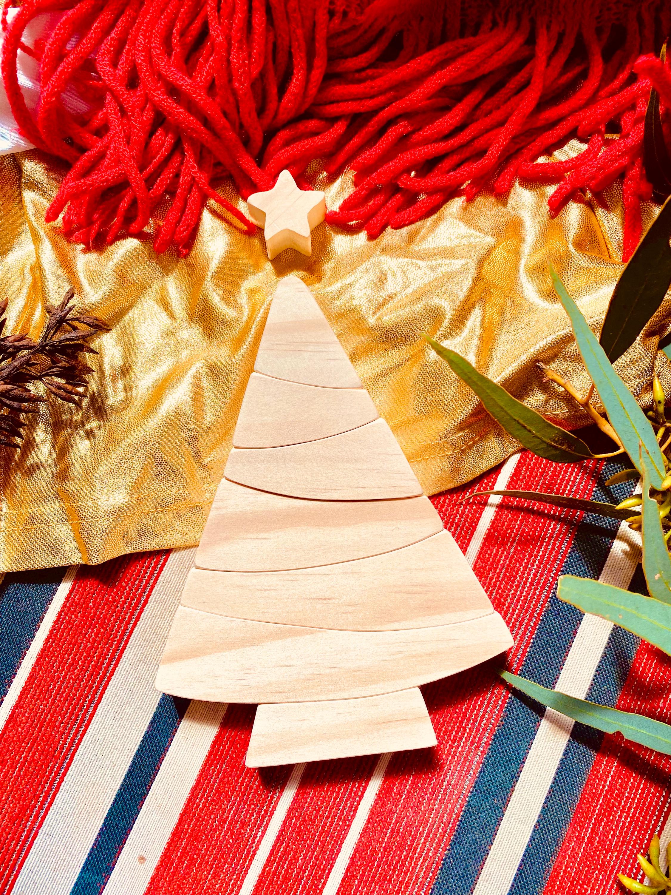 8-piece christmas tree puzzle: wooden stacker puzzle for festive holiday activities and decor.
