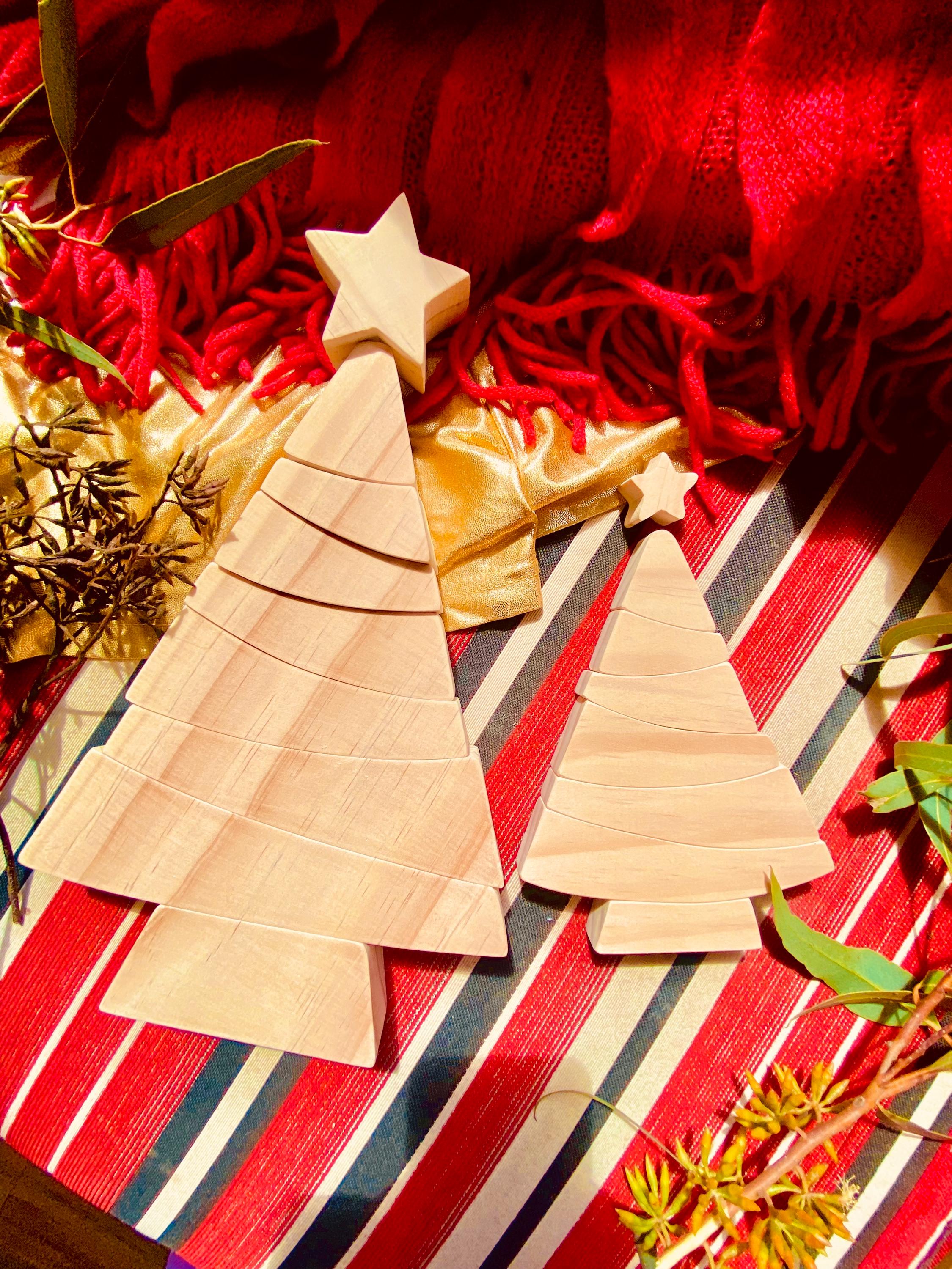 8-piece christmas tree puzzle: wooden stacker puzzle for festive holiday activities and decor.
