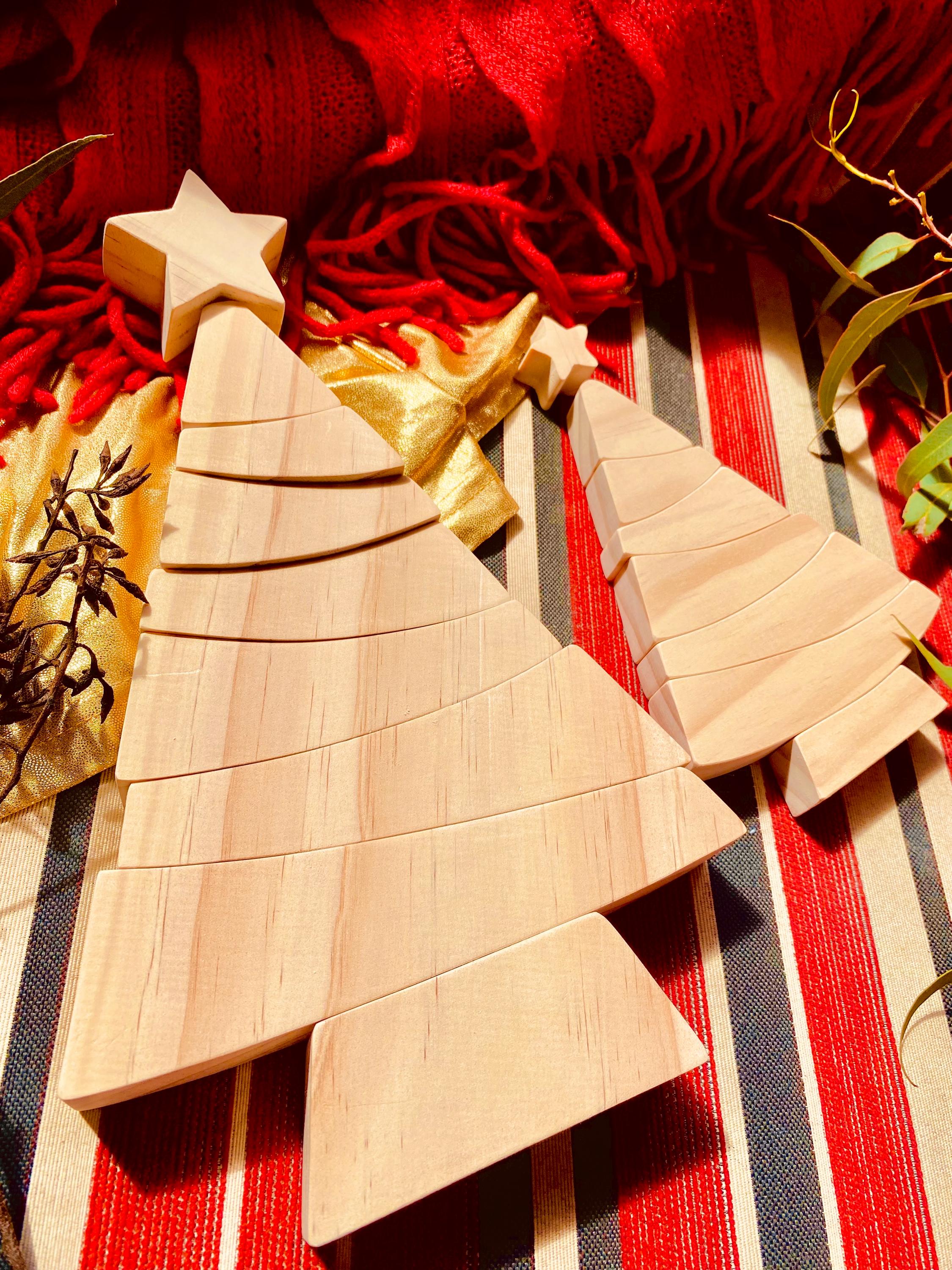 8-piece christmas tree puzzle: wooden stacker puzzle for festive holiday activities and decor.