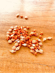 Orange and white starfish & shell beads coastal crafting kit, ideal for creative beach-themed projects.
