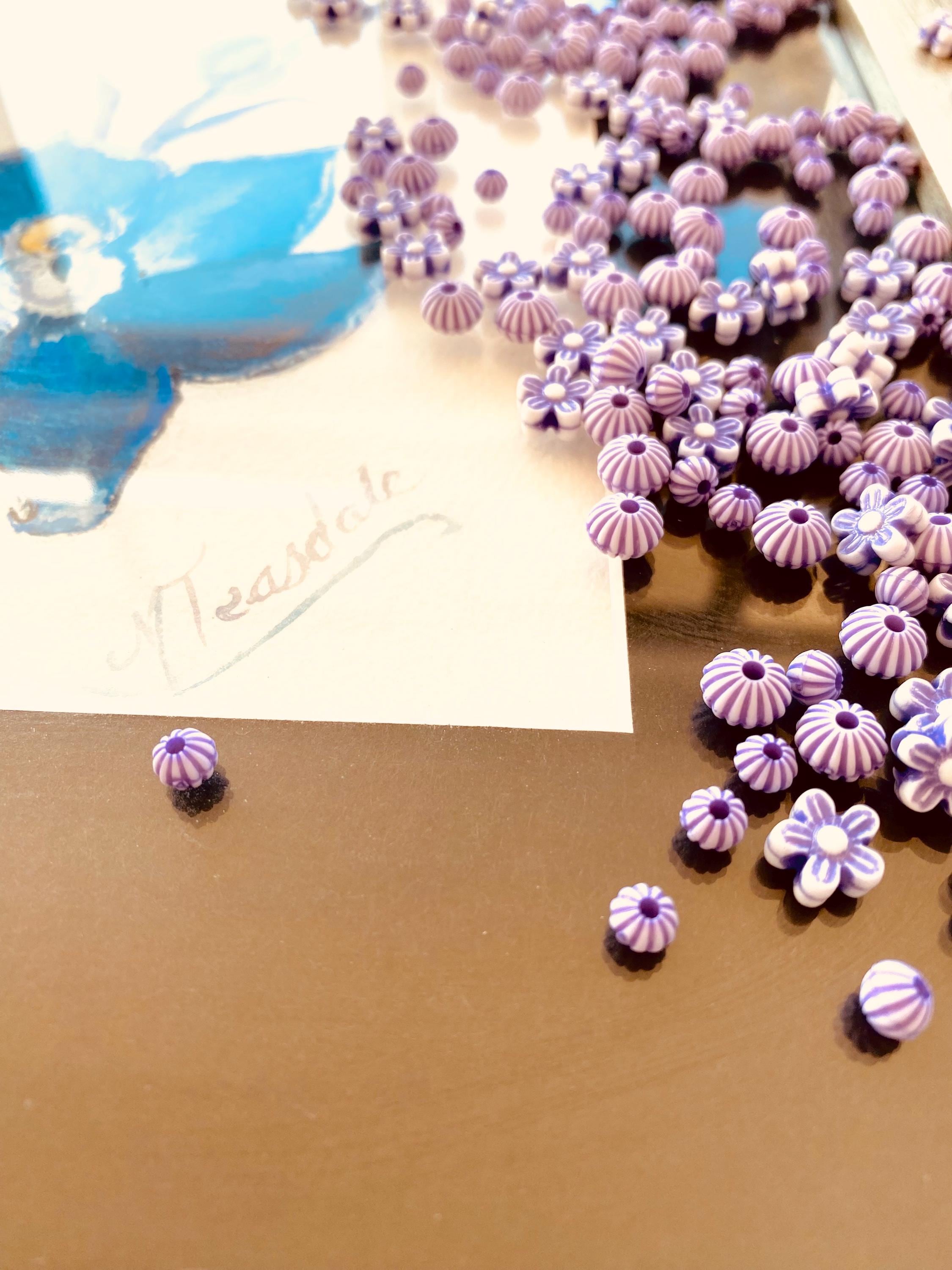 Purple flowers and round beads floral craft bead set, perfect for creative projects.